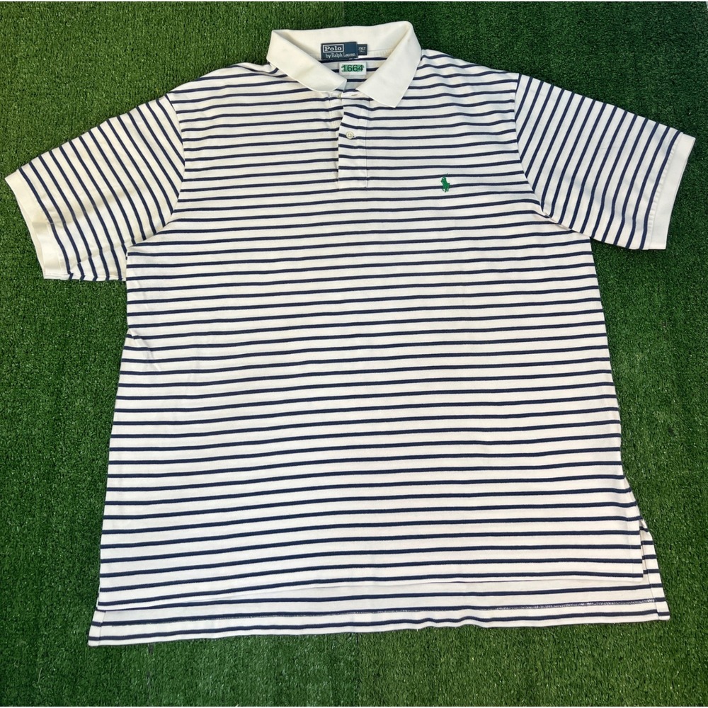 Polo Ralph Lauren Mens 2XLT Tall Striped Polo Shirt White Navy Blue Green Pony